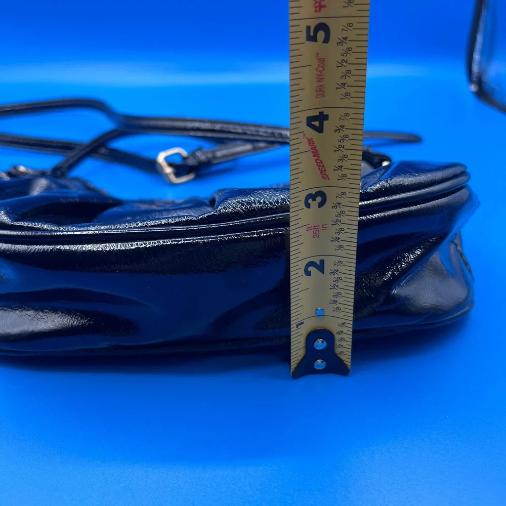 Black Patent Ruched Crescent Forever 21 Bag Heart Mirror Charm Y2K Crossbody